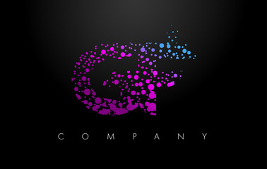 GF G F Letter Logo with Purple Particles and Bubble Dots