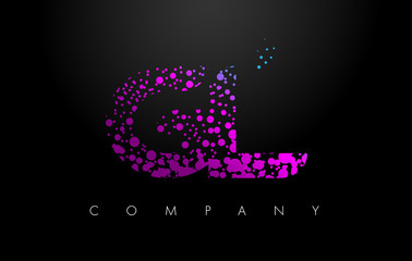 GL G L Letter Logo with Purple Particles and Bubble Dots