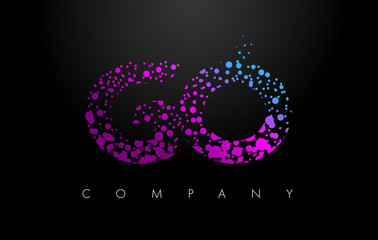 GO G O Letter Logo with Purple Particles and Bubble Dots