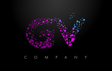 GV G V Letter Logo with Purple Particles and Bubble Dots