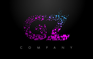 GZ G Z Letter Logo with Purple Particles and Bubble Dots