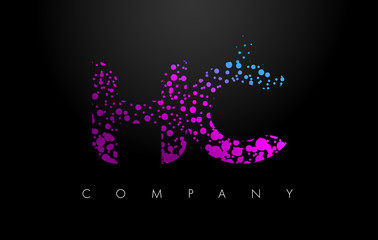 HC H C Letter Logo with Purple Particles and Bubble Dots