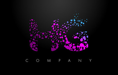 HG H G Letter Logo with Purple Particles and Bubble Dots