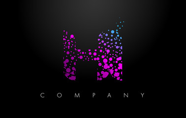 HI H I Letter Logo with Purple Particles and Bubble Dots