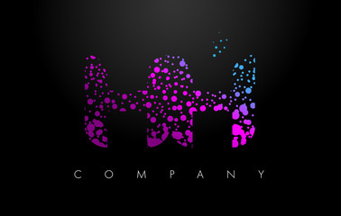 HH H H Letter Logo with Purple Particles and Bubble Dots