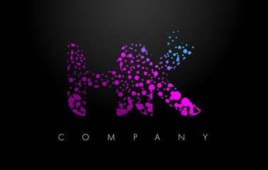 HK H K Letter Logo with Purple Particles and Bubble Dots