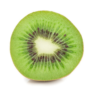 Cut of kiwi fruits isolated on white background.