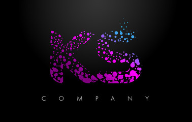 KS K S Letter Logo with Purple Particles and Bubble Dots