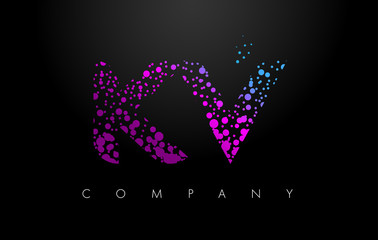 KV K V Letter Logo with Purple Particles and Bubble Dots