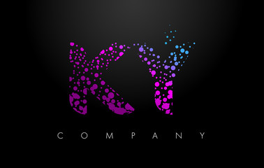 KY K Y Letter Logo with Purple Particles and Bubble Dots