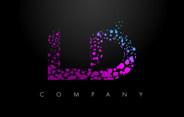 LD L D Letter Logo with Purple Particles and Bubble Dots
