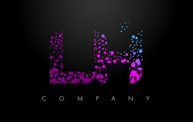 LH L H Letter Logo with Purple Particles and Bubble Dots