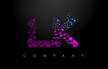 LK L K Letter Logo with Purple Particles and Bubble Dots