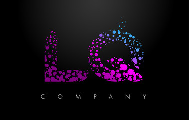 LQ L Q Letter Logo with Purple Particles and Bubble Dots