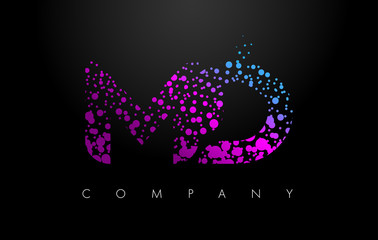 MD M D Letter Logo with Purple Particles and Bubble Dots