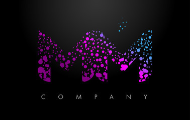 MM M M Letter Logo with Purple Particles and Bubble Dots