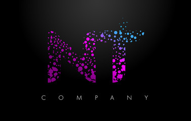NT N T Letter Logo with Purple Particles and Bubble Dots