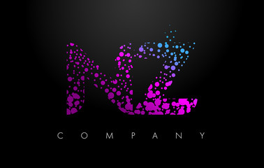 NZ N Z Letter Logo with Purple Particles and Bubble Dots