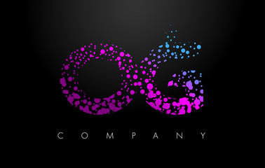 OG O G Letter Logo with Purple Particles and Bubble Dots