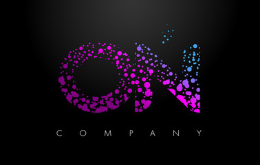 ON O N Letter Logo with Purple Particles and Bubble Dots