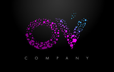 OV O V Letter Logo with Purple Particles and Bubble Dots