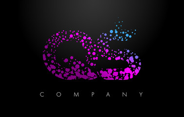 QS Q S Letter Logo with Purple Particles and Bubble Dots