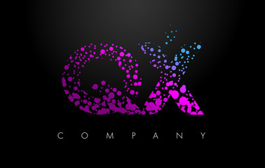 QX Q X Letter Logo with Purple Particles and Bubble Dots