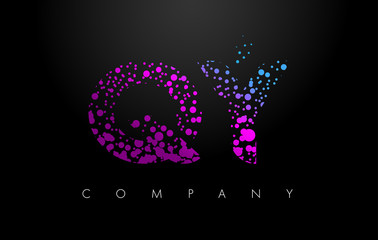 QY Q Y Letter Logo with Purple Particles and Bubble Dots