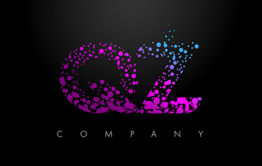QZ Q Z Letter Logo with Purple Particles and Bubble Dots