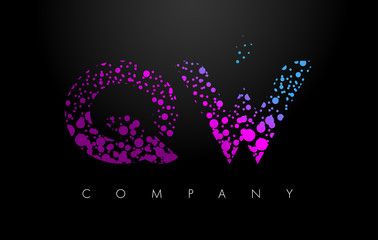 QW Q W Letter Logo with Purple Particles and Bubble Dots