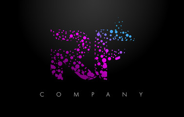 RF R F Letter Logo with Purple Particles and Bubble Dots