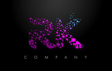 RK R K Letter Logo with Purple Particles and Bubble Dots