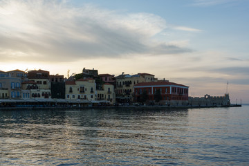 Fototapeta na wymiar Chania Crete old Venetian port during sunset