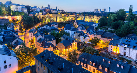 Luxembourg City night Panorama - obrazy, fototapety, plakaty