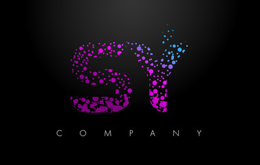 SY S Y Letter Logo with Purple Particles and Bubble Dots