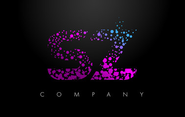 SZ S Z Letter Logo with Purple Particles and Bubble Dots