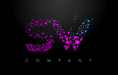 SW S W Letter Logo with Purple Particles and Bubble Dots