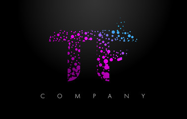TF T F Letter Logo with Purple Particles and Bubble Dots