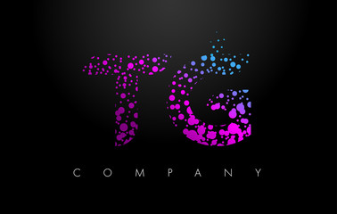 TG T G Letter Logo with Purple Particles and Bubble Dots
