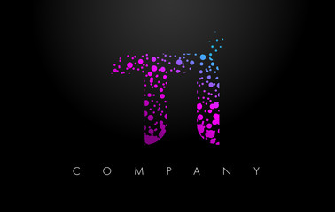 TI T I Letter Logo with Purple Particles and Bubble Dots