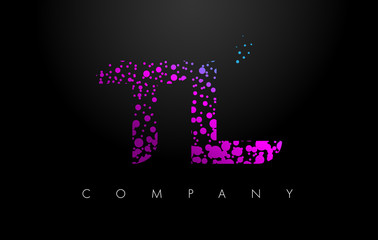 TL T L Letter Logo with Purple Particles and Bubble Dots