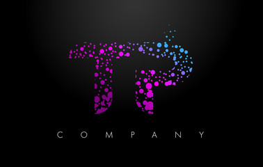 TP T P Letter Logo with Purple Particles and Bubble Dots