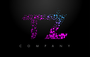 TZ T Z Letter Logo with Purple Particles and Bubble Dots