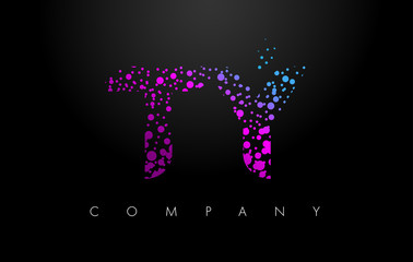 TY T Y Letter Logo with Purple Particles and Bubble Dots