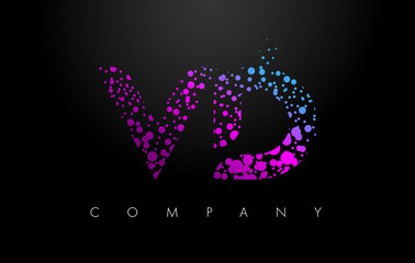 VD V D Letter Logo with Purple Particles and Bubble Dots