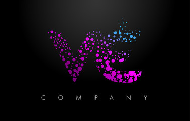 VE V E Letter Logo with Purple Particles and Bubble Dots