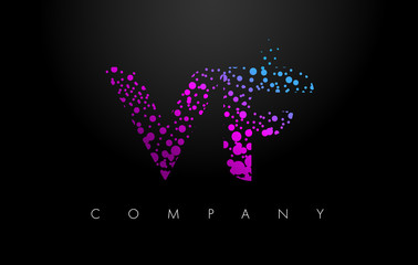 VF V F Letter Logo with Purple Particles and Bubble Dots