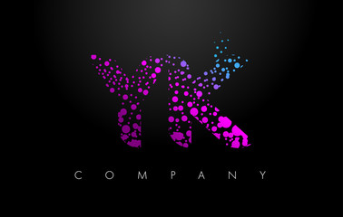 YK Y K Letter Logo with Purple Particles and Bubble Dots