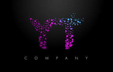 YT Y T Letter Logo with Purple Particles and Bubble Dots