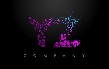 YZ Y Z Letter Logo with Purple Particles and Bubble Dots